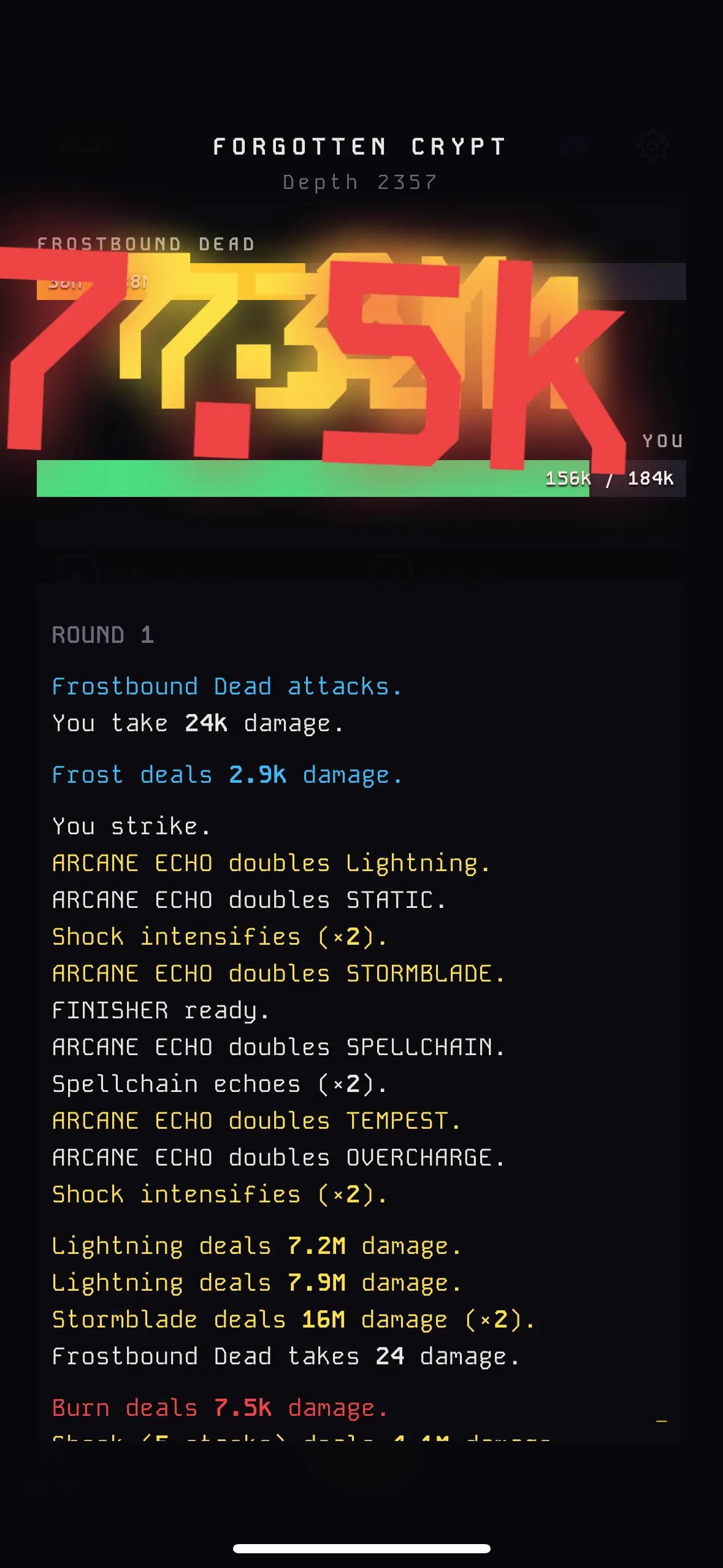 Combat screen showing a victory against a Crypt Revenant